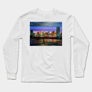 landscape abstract painting of the Brooklyn Bridge at mid day . Long Sleeve T-Shirt